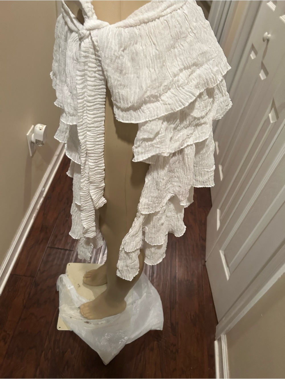 White Tiered Ruffle Midi Skirt swim suit cover up - Picture 4 of 7